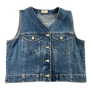 Gap Vintage Denim Vest Womens Large Cotton Medium Wash Blue Button Up V-Neck Y2K